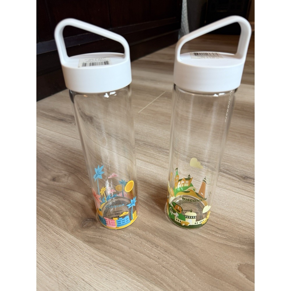 Starbucks You Are Here Series- Florida and Wisconsin Glass Water Bottle Tumblers